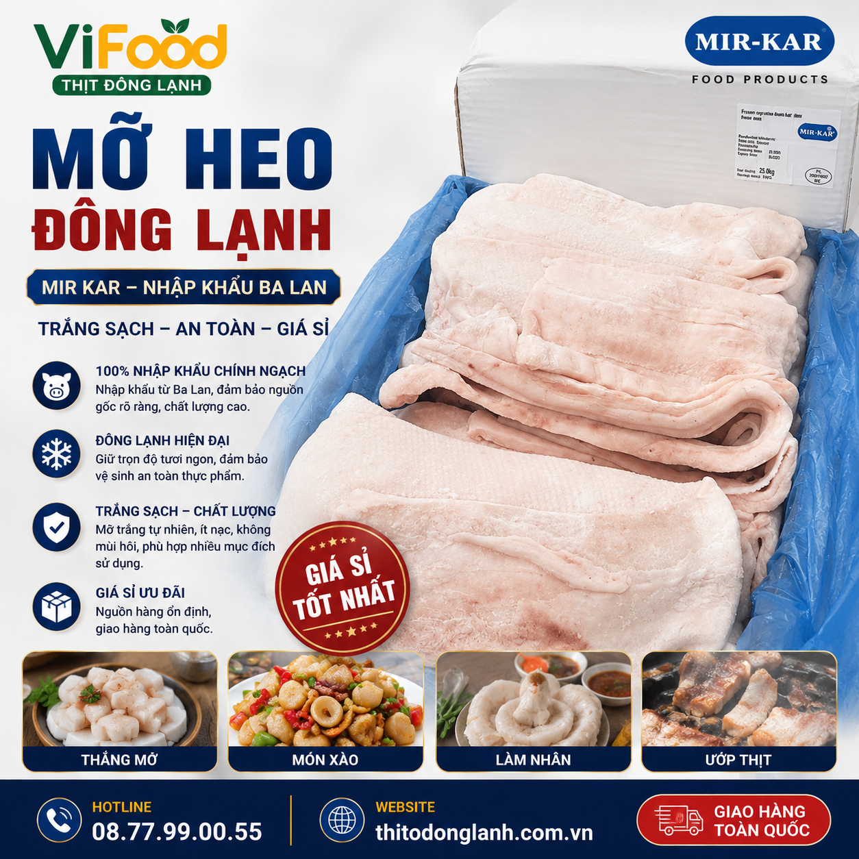Mỡ Heo Đông Lạnh Mir Kar Giá Sỉ